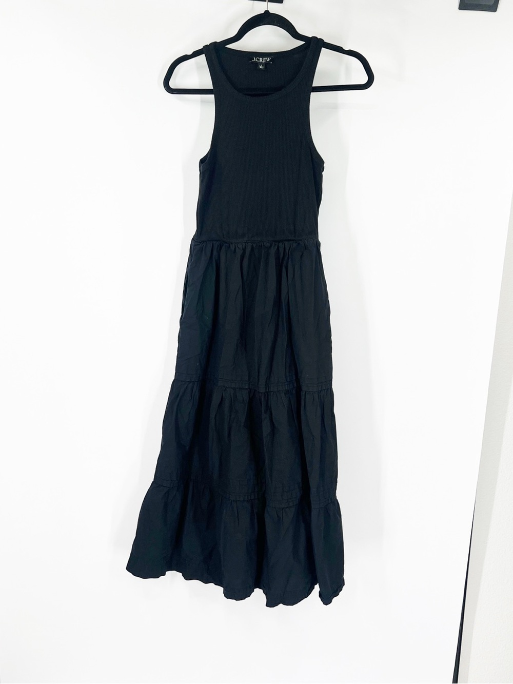 J. Crew Vintage Rib High-Neck Cutaway Tank Dress with Poplin Skirt